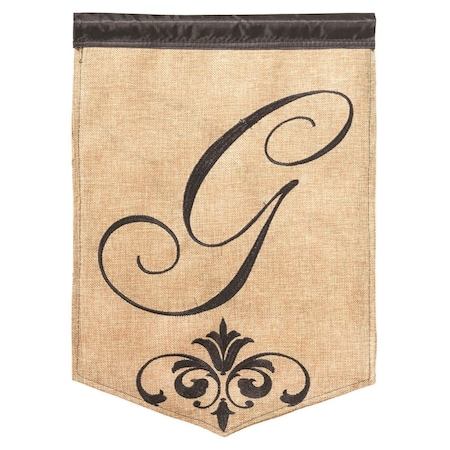 Magnolia Gardens 13 x 18 in Double Applique Monogram G Burlap Garden Flag 1830